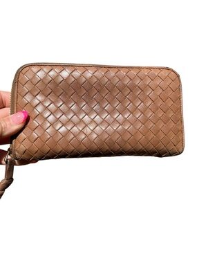 Bottega Veneta Intrecciato Leather Zip Around Wallet Authentic